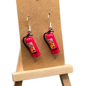 Firefighter Earrings - Red Fire Extinguisher Design, Dangle Style, Perfect for Firefighter Enthusiasts, Unique Gift Idea