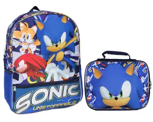 Sonic The Hedgehog Tails And Knuckles Kids School Travel Backpack 2 Piece Set With Detachable Lunch Box