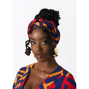Women's African Print Head Wrap/Scarf (Blue Flame Tribal)