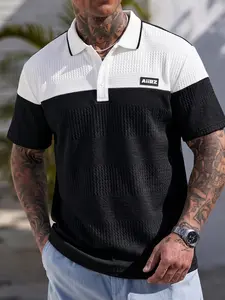 Men's Plus Size Summer Patchwork Polo Shirt, Soft Fabric, Simple Design with Chest Badge, Suitable for Business, Casual, Commute