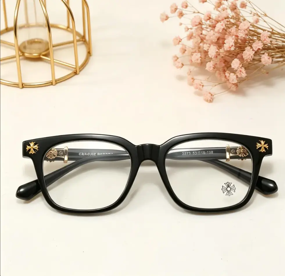 Chrome Hearts Black Optical Glasses, Luxury Square Eyeglass Frames, Gothic Cross Decor Eyewear, Vintage Square Eyeglasses, Anti Blue Light, Unisex Gift