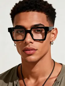 Men's Classic Casual Flat Lens Glasses Square Eyeglass Frame for Daily Life, Office Wear and Leisure Activities, Stylish Square Frames Lightweight Eyewear Square Frame Eyeglasses