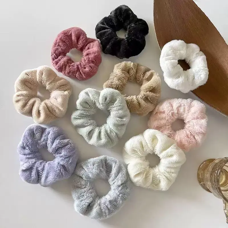 QinMei Furry Hair Scrunchies Fluffy Bobbles Elastic Ponytail Holder Soft for Women Girls 10 Random Colors Free Gift Versatile Everyday Use
