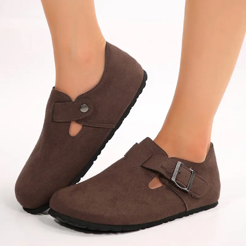 Women's Minimalist Slip-On Mules with Adjustable Buckle Non-Slip Soles and Round Toe Design Springfresh