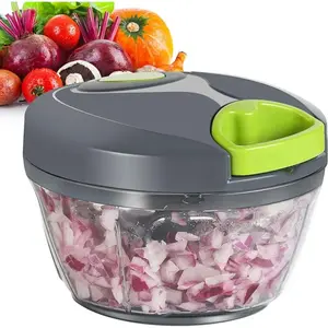 Food Processor Vegetable Chopper, Portable Hand Pull String Garlic Mincer Onion Cutter for Veggies, Ginger, Fruits, Nuts, Herbs, etc., 2 Cup, Grey.