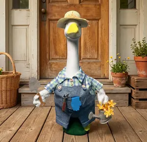 Gardener Goose Outfit, Fits Large 23" H Cement Plastic Goose Statue, Spring Porch Goose Clothes with Hat, Felt Tools, Watering Can & Flower for Outdoor Garden Yard Patio Art Decor