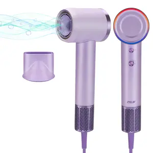 Low Noise Thermo Control Hairdryer, 150000 RPM Professional High-Speed Blow Dryer 500 Millions Negative Ionic Care Hair Dryer with Magnetic Diffuser, Nozzle and Holder Wall Mounted (Purple)