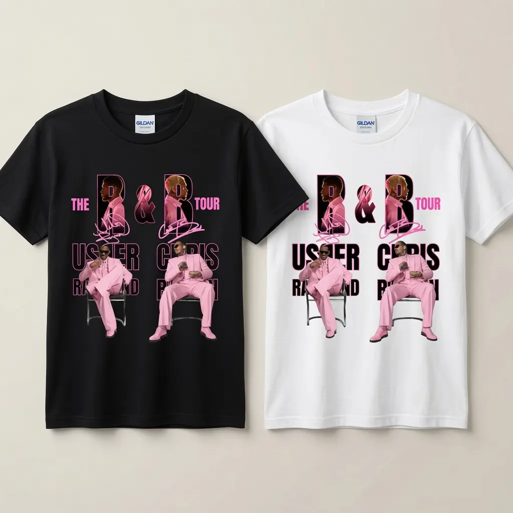 AudioDust4U 2026 Raymond & Brown V15 Tour Men's Short-Sleeve T-Shirt - Duo Concert Merch, Urban Hip Hop Soul Streetwear, Gift for Breezy Fans