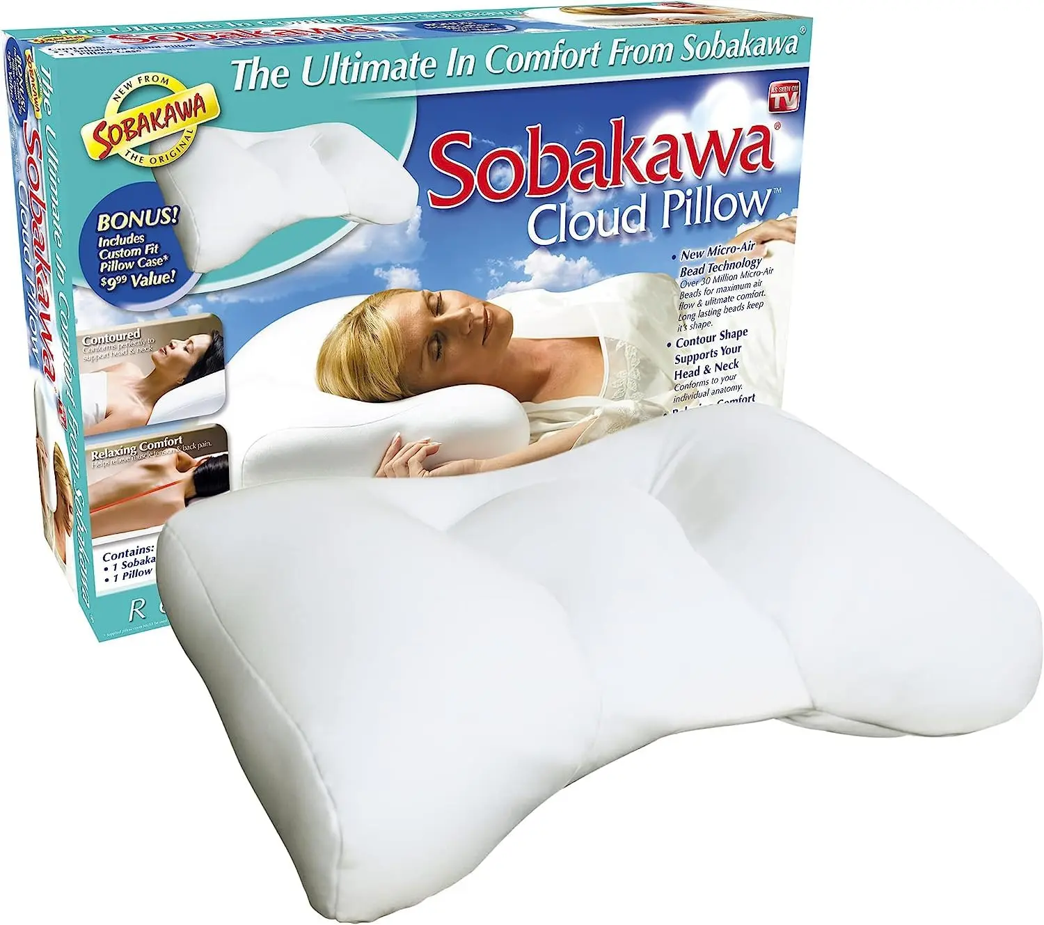 Cloud Pillow with Microbead Fill- Microbead Pillow- Contoured-Shaped Pillow for Neck and Head- Support Pillow for Sounder Sleep- Microbead Pillow for Sleeping