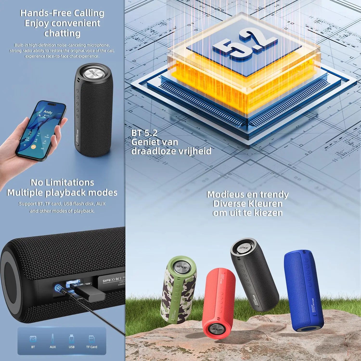 ZEALOT S51 Wireless Speaker, 10W Wireless Speaker, 1800mAh