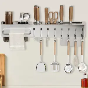 60cm Kitchen Knife Holder – Wall-Mounted, Magnetic-Free Organizer with Drying Holes, Durable ABS + Carbon Steel, No Drilling Needed, Easy Installation & Cleaning