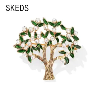 SKEDS New Creative Tree Pearl Enamel Brooches For Women Elegant Metal Fashion Wedding Party Casual Brooch Pins Gifts Jewelry