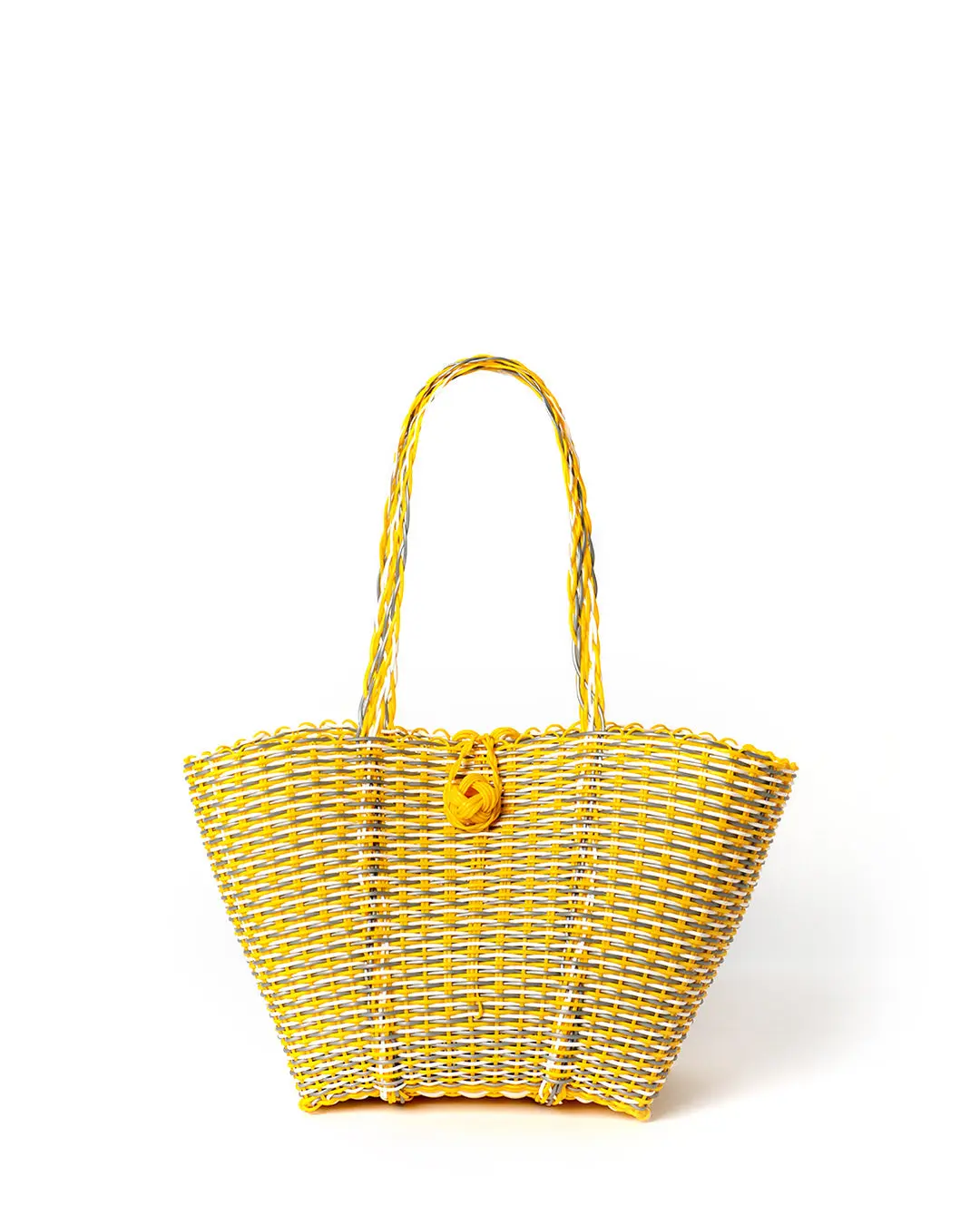 Sophisticate Vienna Small Tote Bag - Yellow Polyethylene Handmade with Dual Handles & Knot Closure for Everyday Use