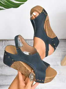 Summer multi colored retro wedge sandals for women, Roman style Classy sandals with exposed toes and thick soles, perforated breathable Velcro casual sandals and beach shoes, suitable for daily wear Higher Platform Sandals