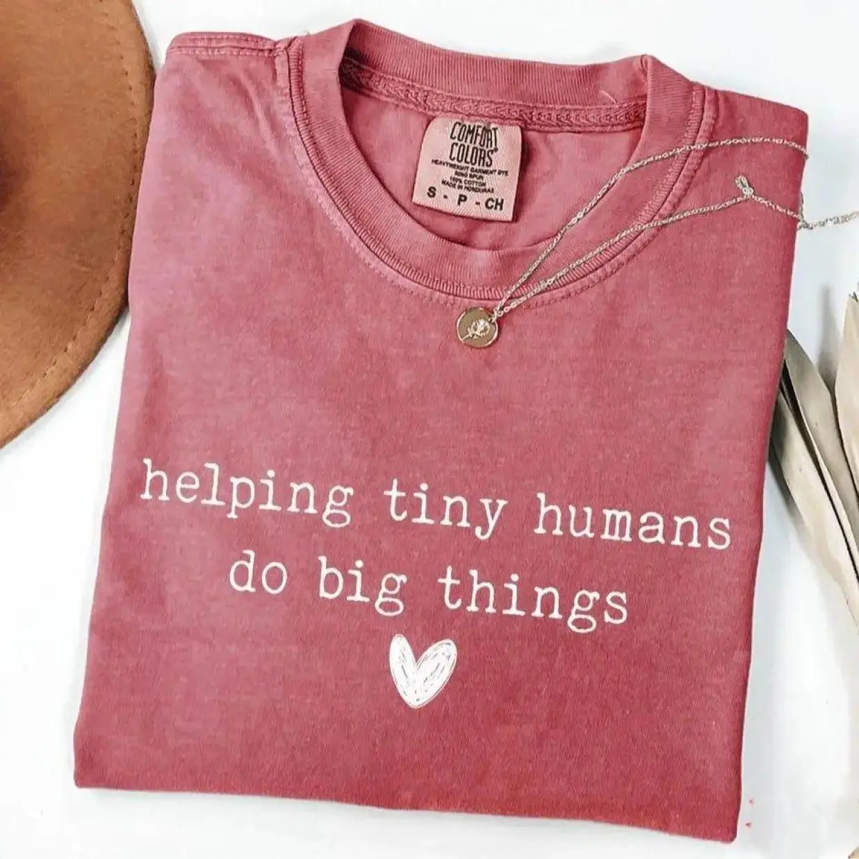 Comfort Colors Helping Tiny Humans Do Big Things Teacher T-Shirt, Inspirational Preschool Elementary Educator Graphic Tee,Teaching Life Gift for Women