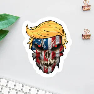 Patriotic Skull Sticker, Blonde Hair American Flag Skull Graphic Decal, Bold Edgy Goth USA Theme Vinyl Sticker for Laptops Water Bottles Car Decor