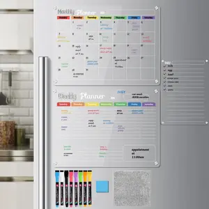 Hivillexun 3-Pack Acrylic Magnetic Dry Erase Boards Set - Stay Organized on Your Refrigerator, Wall, and Fridge with Monthly, Weekly, and Daily Notepads Planner Calendar Time Management