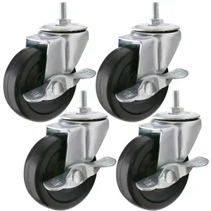 LotFancy 4Pcs 3 Inch Rubber Swivel Caster Wheels with Brake for Wire Shelving Rack, Heavy Duty