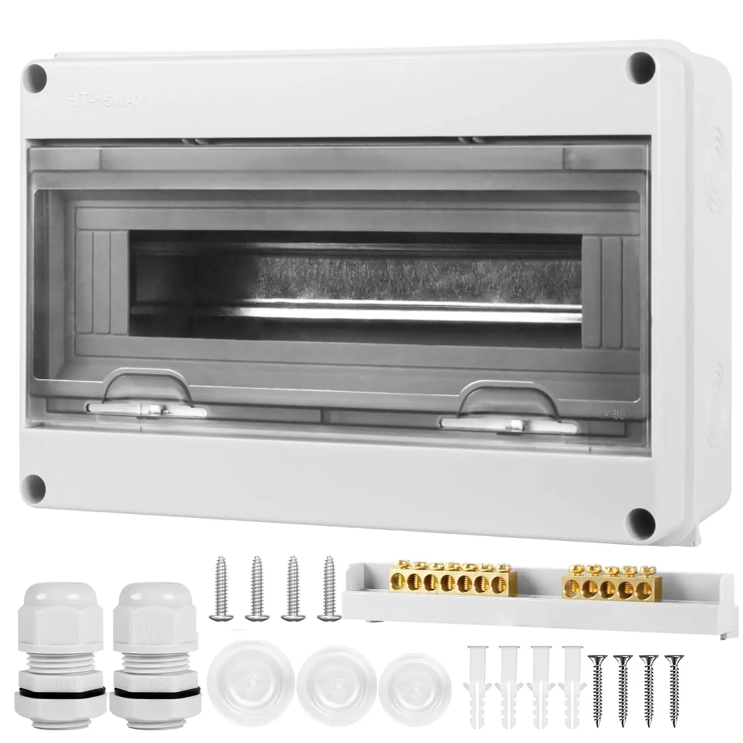 Waterproof Distribution Protection Box, ABS Plastic Breaker Electrical Box and Transparent Cover IP65, for Indoor Outdoor Wall Circuit Breaker (HT-15WAY)