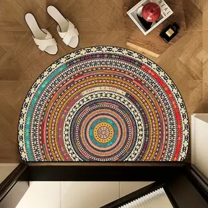 1 piece bathroom floor mat, semi-circular rug, Boho style rug, retro bohemian ethnic pattern, soft and comfortable non-slip, easy to clean rug machine washable, bathroom entrance floor area home decoration, suitable for bathroom entrance