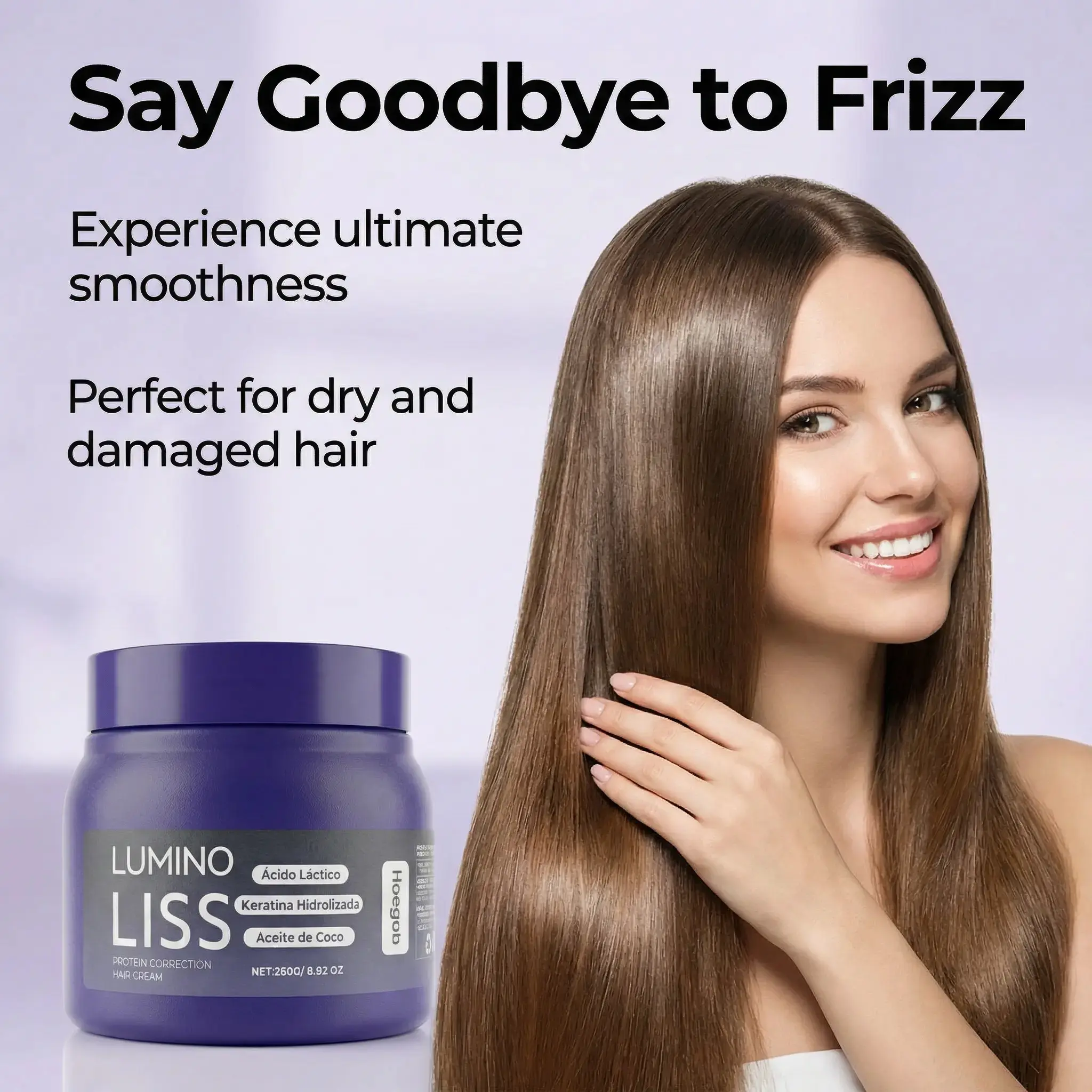 Lumino Liss Protein Correction Hair Cream 250g, Hydrolyzed Keratin Smoothing Hair Treatment with Coconut Oil & Lactic Acid, Repair Frizzy Curly Damaged Hair, Professional Brazilian Hair Straightening Mask