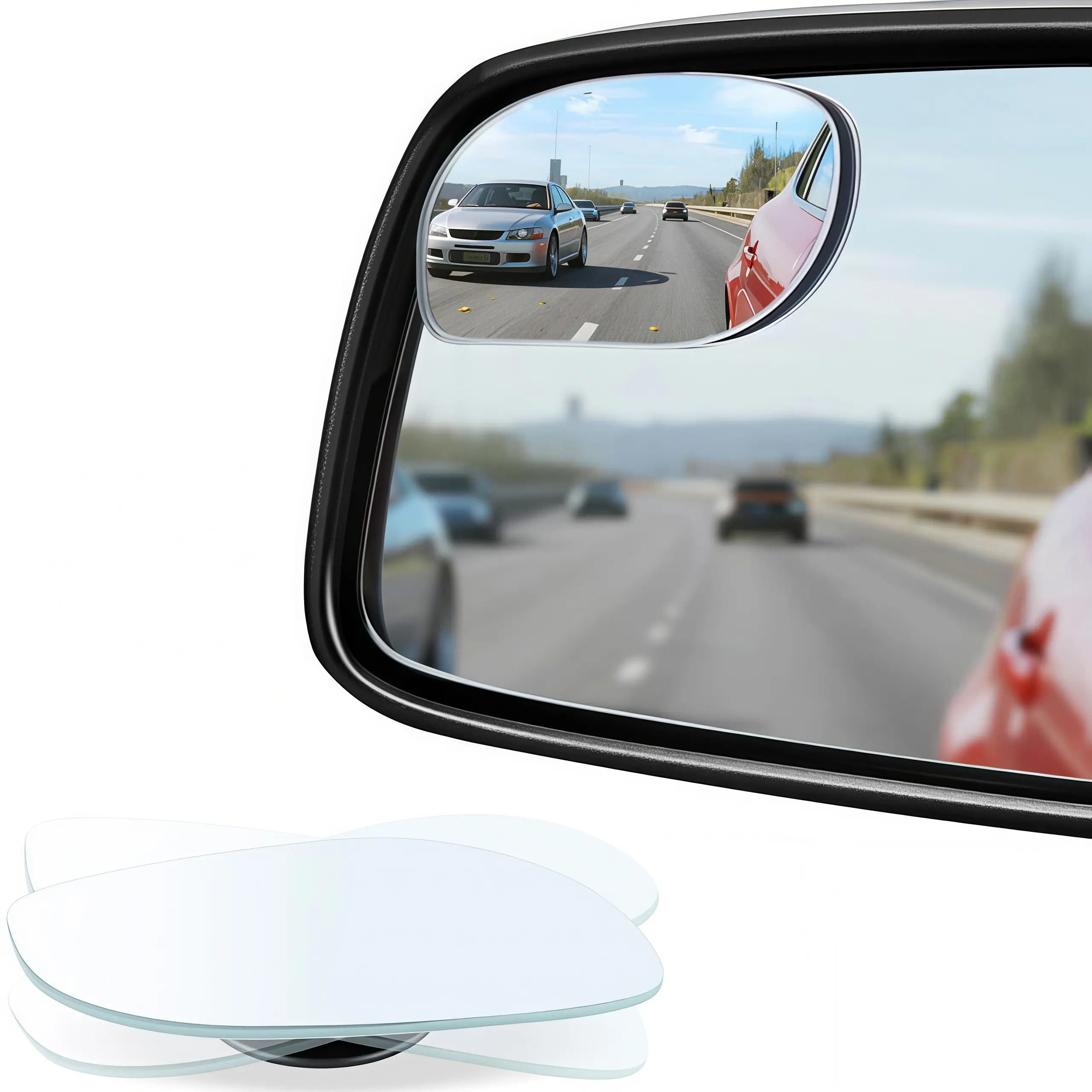 LMMAKE 2PCS Stick-On Set HD Glass Frameless Convex Blind Spot Car Rear View Mirror Accessories, 360-Degree Adjustable Wide Angle Lens Lane Change Aid for Cars, SUVs