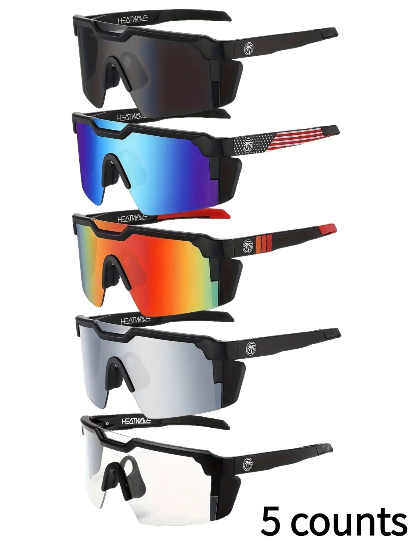 5 Pairs Plain PC Frame Sunglasses, All-Season Casual Outdoor Cycling Shades, Decorative Travel Eyewear for Mountain & Road Bike Riding Gear