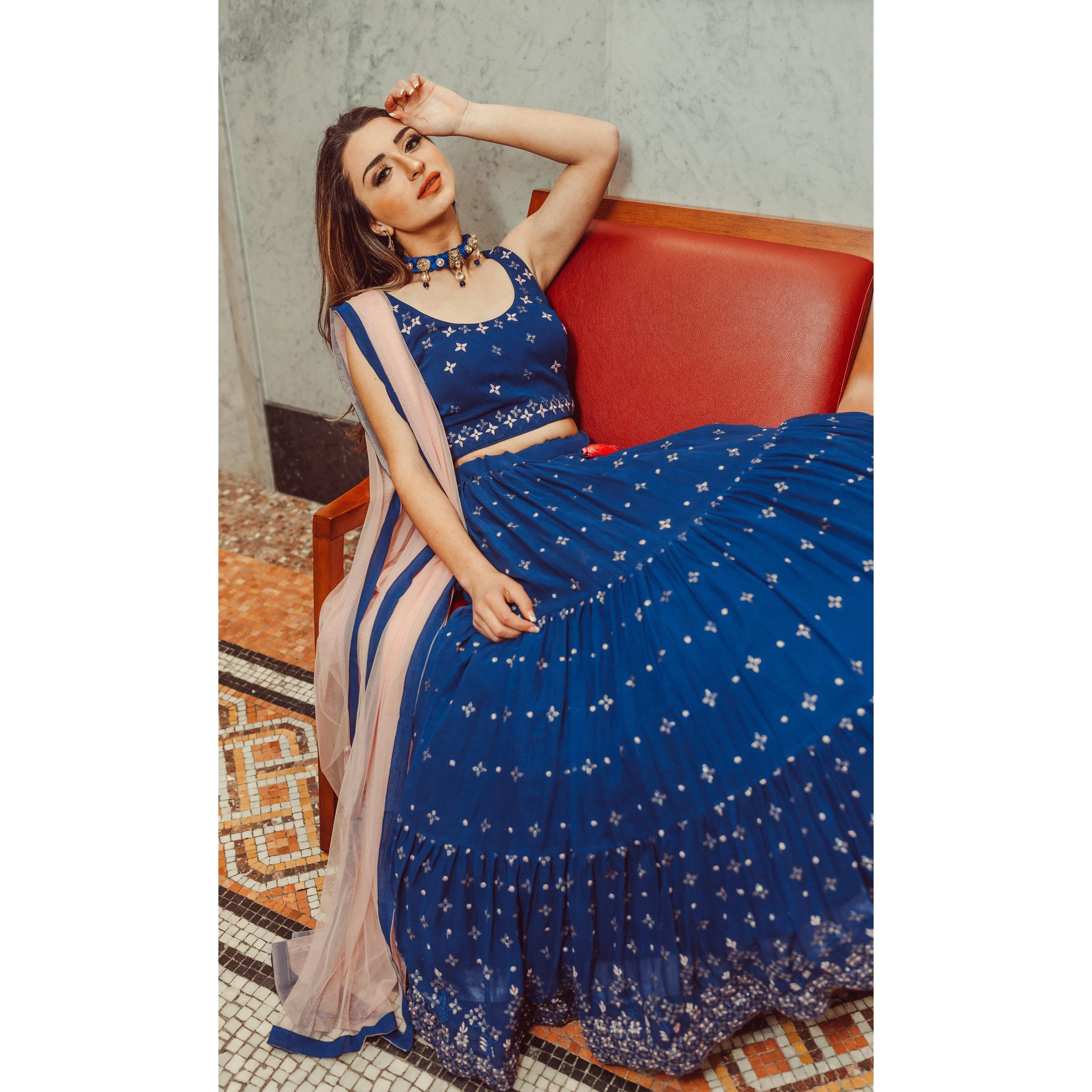 Blue Lehenga Choli with Sequins and Resham Embroidery