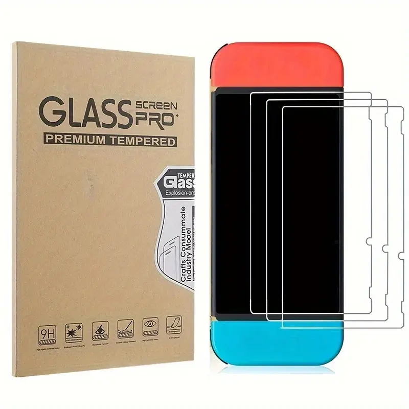 [3 Packs] Screen Protector Tempered Glass for Nintendo Switch Handheld, Protective Glass Transparent HD Clear Durable Anti-Scratch Protection Screen Protector Accessories