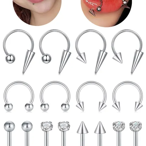 16gauge Horseshoe Lip Rings Lip Studs Side Labret Jewelry Body Jewelry Spike Snake Bite Piercing Jewelry Tragus Helix Earrings Medusa Piercing for Women Men 8mm Helix Cartilage Piercing Helix Pierced Ring Body Jewellery