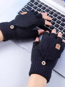 Unisex Fleece Lined Fingerless Gloves, Thickened Winter Outdoor Warm Work & Study Mitts, Fashionable Cold Weather Protection