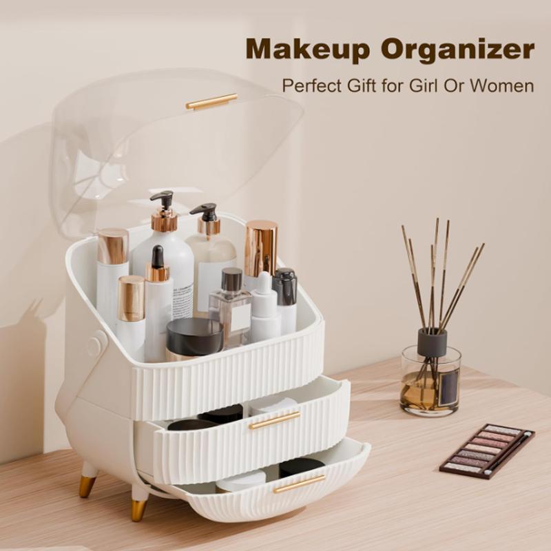 1pc Makeup Storage Box with Lid and Drawers, Cosmetic Organizer for Skincare Products, Desktop Display Cabinet, Ideal for Countertop Use