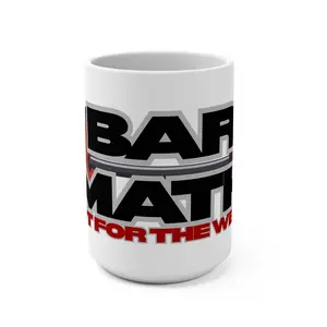15oz Round Reusable Ceramic Coffee Mug - Washable Kitchen Drinkware with "Bar Math, Not for the Weak" Design