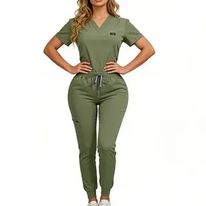 Women's Medical Scrubs Set, Anti-Pilling Breathable Multi-Pocket Top & Side Pocket Jogger Pants for Hospital, Clinic & Spa Use