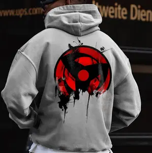 Oversized Naruto Sharingan Hoodie, Unisex Anime Graphic Pullover, Uchiha Clan Streetwear, Manga Fan Apparel