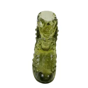 Fenton Art Glass Vintage Slipper Shoe Figurine in Green Hobnail Pattern with Cat Head Design Handmade Mid-20th Century American Art Glass