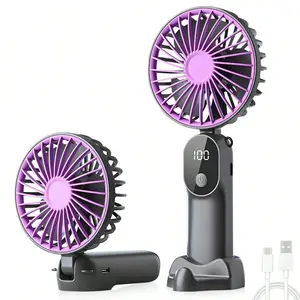 Portable Handheld USB Rechargeable Fan, 6 Speeds, Foldable, Silent, Mini Personal Fan with Stand and Neck Strap, Outdoor Travel Gift