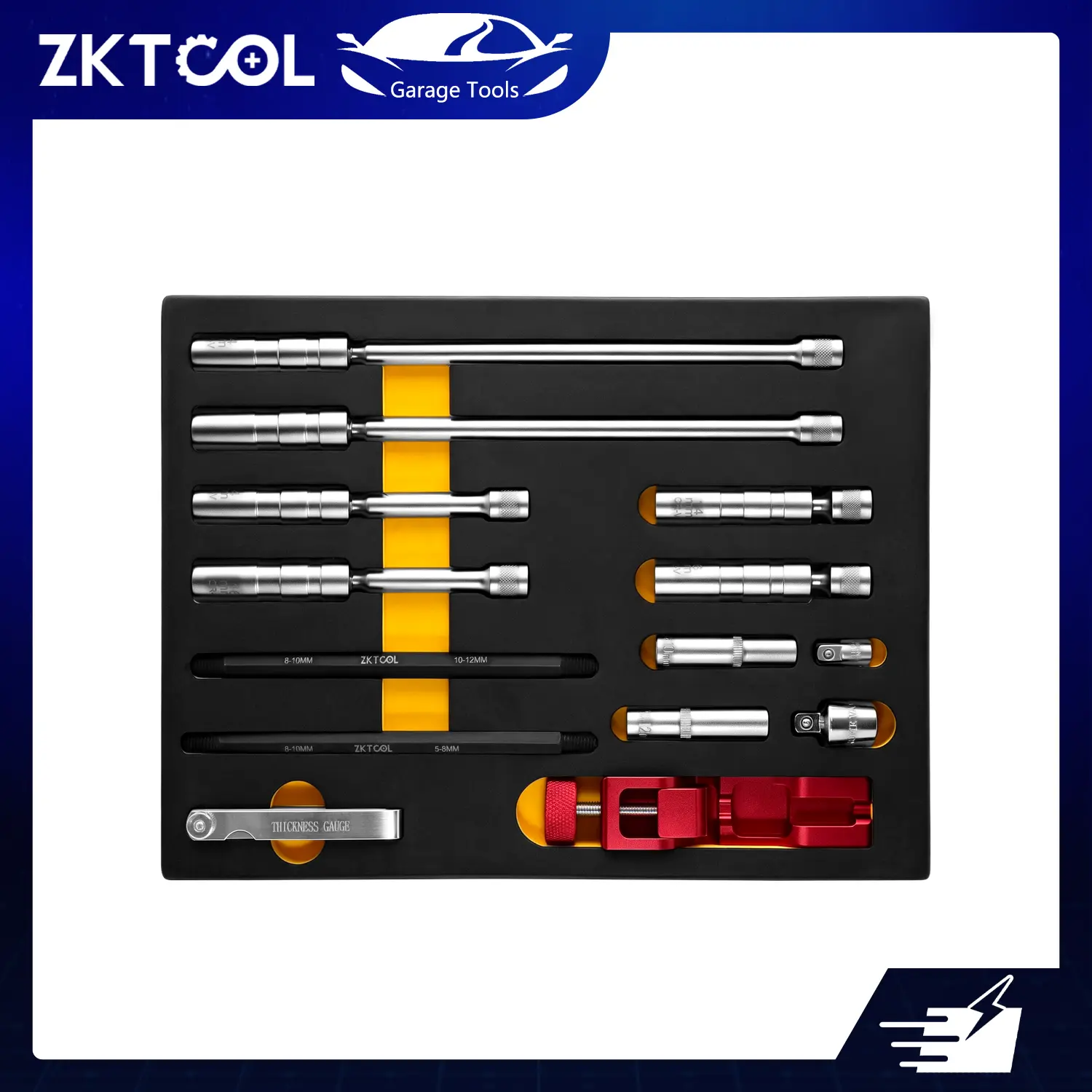 14PC Spark Plug Repair Kit 14mm 16mm CRV Steel Sockets Standard Extended Extra Long Reach with Precision Gap Adjusting Tool Feeler Gauge Ignition Boot Puller Broken Plug Remover 3/8 1/2 Adapter 10mm 12mm Sleeves for Car Truck SUV Tune Up