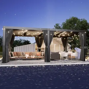 Aoxun Louvered Pergola 12' x 20' Aluminum Outdoor Pergola with Independent Adjustable Roofs, Curtains and Netting, Built-in Drainage System for Patios & Backyards, Rust Resistant Frame