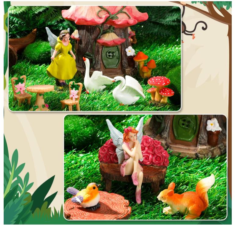 Fairy House Garden Figurines Kit Spring Garden Decor Easter Basket Decoration Spring Decoration Outdoor Wildflower Butterfly Fairy Mushroom Party Supplies Micro Landscape Ornaments