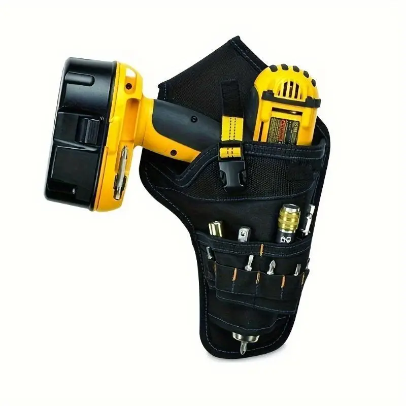 Portable Heavy Duty Drill Driver Holster, Cordless Electrician Tool Bag Bit Holder, Belt Pouch Waist, Cordless Drill Storage Pocket, Yellow