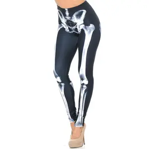 Creamy Soft X-Ray Skeleton Bones Leggings - USA Fashion - 100% Opaque - Luxurious All-Day Comfort - HD Laser Print Design - No Fading - No Color Bleed - No See Through - Amazing Body-Hugging Premium Women's Leg Fashion Fabric Silk Womenswear Halloween