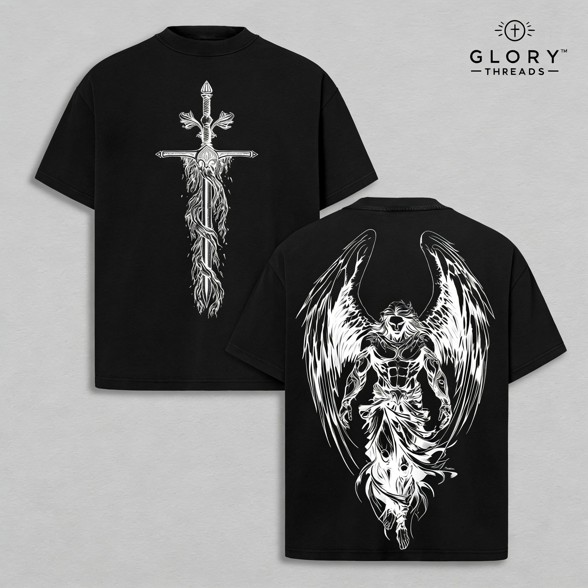 Saint Michael The Archangel x Flaming Sword T-Shirt Washed Christian Shirt, Aesthetic Clothes ,Scales of Justice , Jesus Tees, Christian Merch, Archangel Michael Tees ,Outfit Church