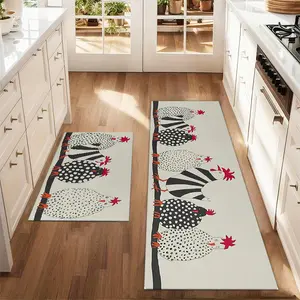 2Pcs rooster simple drawing floor mat set abstract art simple drawing printed carpet farmhouse anti fatigue kitchen carpet anti slip washable kitchen restaurant floor sink laundry room decoration carpet mat