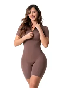 Fajas Salome 5502  | Zip Up Workout Bodysuit Women Short Sleeve | One Piece Active Romper Front Zipper | Tummy Control Compression | Anti-Chafing Gym to Street — Made in Colombia