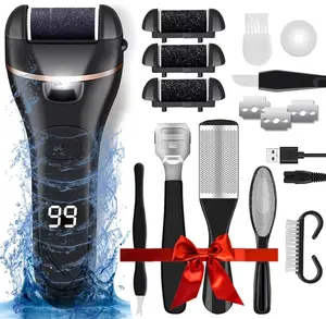 Electric Foot File Callus Remover- 19 in 1 Foot Grinder, Rechargeable Nail Care Pedicure Kit with Detachable Roller Heads Callus Remover & Foot File