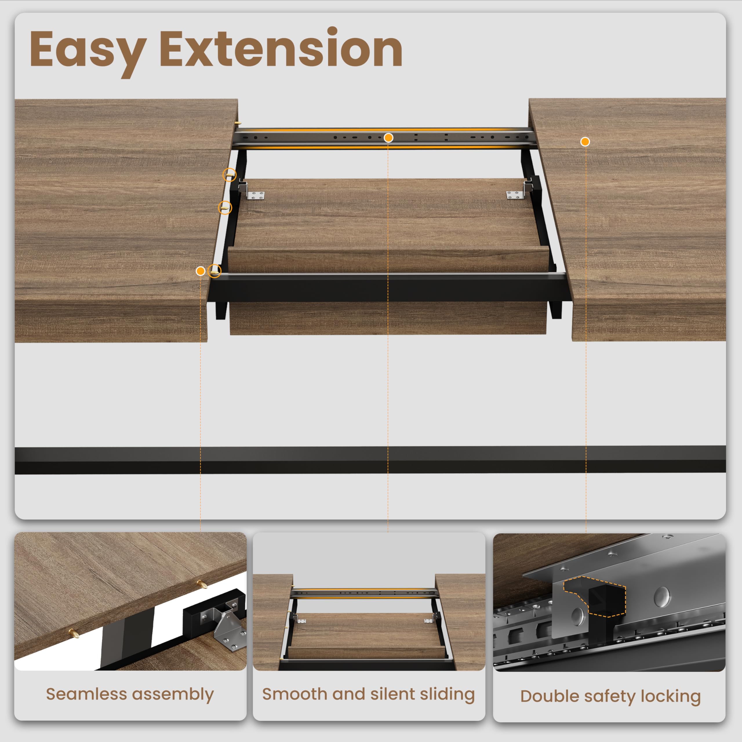 LH-63-83" Extendable Dining Table, Industrial Rectangular Dining Room Table for 6-8 People, Minimalist Indoor Table Chair Set Modern Style Durable Easy Clean Furniture for Kitchen Living Room Bedroom Small Space LH-63-83" Extendable Dining Table, Industrial Rectangular Dining Room Table for 6-8 People, Minimalist Indoor Table Chair Set Modern Style Durable Easy Clean Furniture for Kitchen Living Room Bedroom Small Space