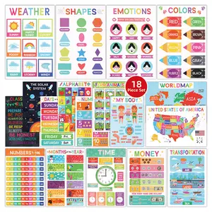 DeerSen 2025 Upgraded Toddler Learning Posters 18pcs Alphabet Colors Shapes Educational Kit for Home Classroom 1-3