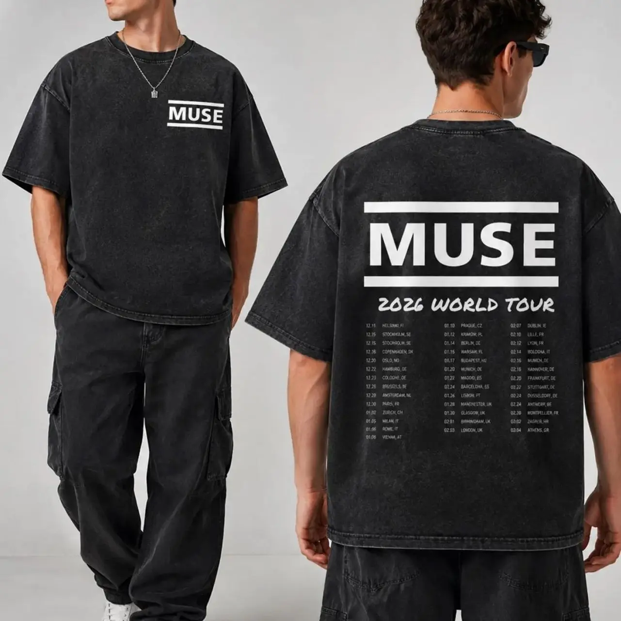 Muse 2026 World Tour Graphic T-Shirt, Vintage Washed Alternative Rock Concert Merch I5T