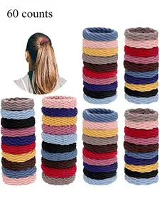Random Color Simple Plain High Stretch Hair Tie (60pcs), Casual Versatile Elastic Scrunchie Hair Accessories for Women & Girls, Minimalist Headwear Suitable for Thick Hair, Scrunchies